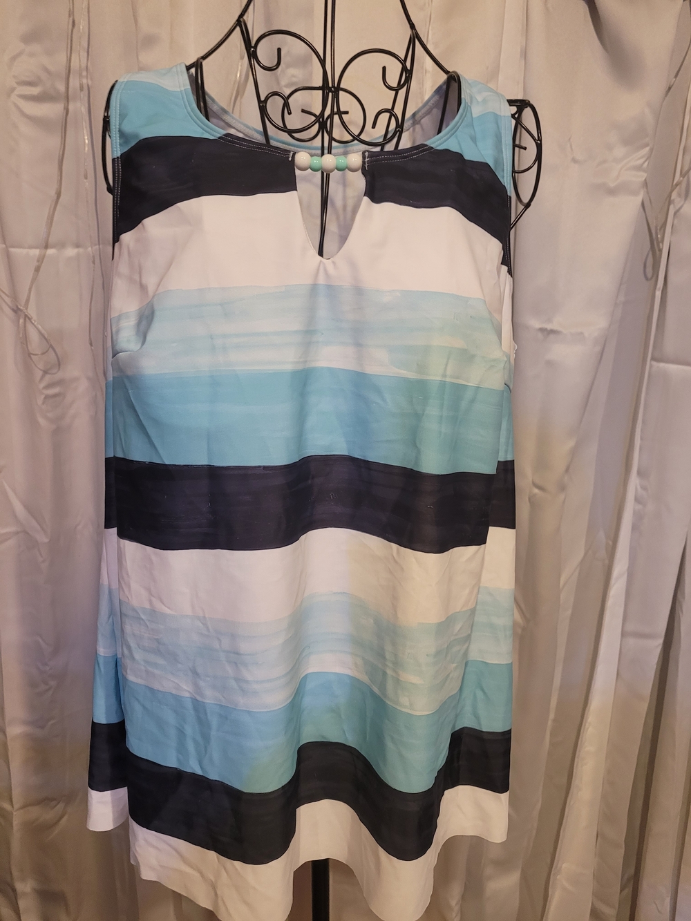 Amazon Women's Striped Tankini Top in Blue, White, Black